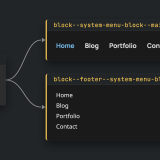 One main menu block feeding two templates, a header link row and a plain footer list